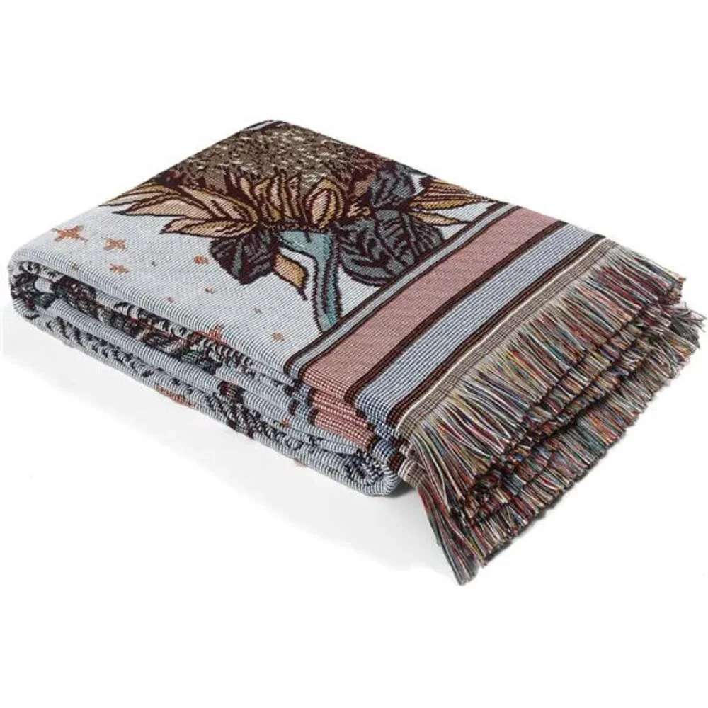 Boho Throw Blanket Reversible Cotton Tapestry Hippie Room Decor